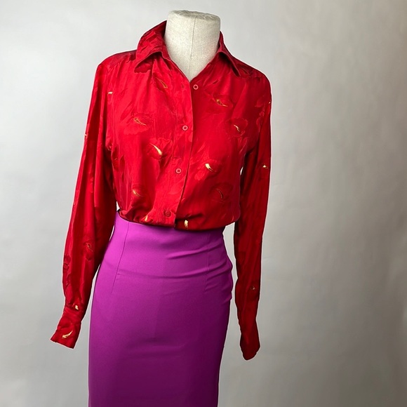 Beautiful Red silk vintage top - Picture 1 of 9